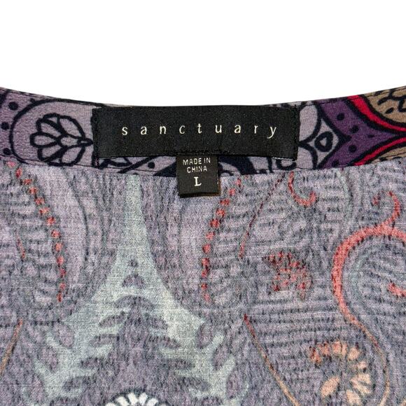 Sanctuary Purple Paisley V-Neck Long Sleeve Blouse Size Large Boho Chic - Picture 3 of 12
